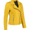 Women Biker Yellow Leather Jacket Left Side webp