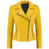 Women Biker Yellow Leather Jacket Main webp