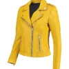 Women Biker Yellow Leather Jacket Right Side webp