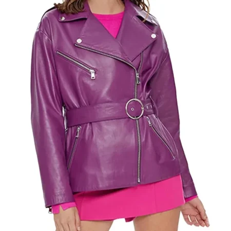 Womens Asymmetrical Peplum Purple Leather Jacket Style webp