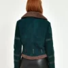 Womens B3 Leather Bomber Green Shearling Coat Back webp