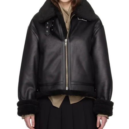 Womens B3 RAF Belted Flight Shearling Jacket webp