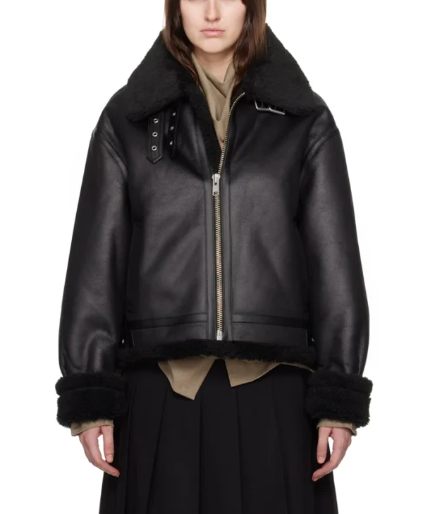 Womens B3 RAF Belted Flight Shearling Jacket webp
