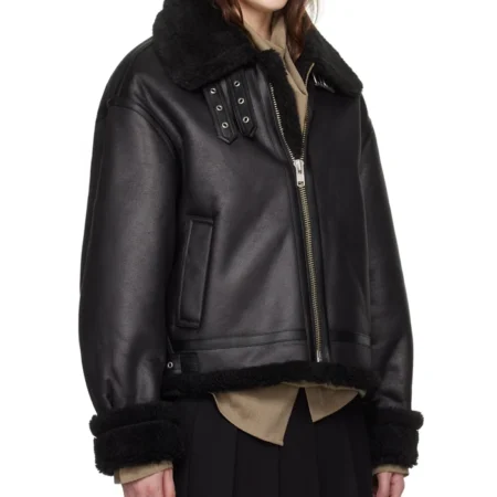 Womens B3 RAF Belted Flight Shearling Jacket Zipper webp