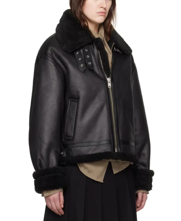 Womens B3 RAF Belted Flight Shearling Jacket Zipper webp