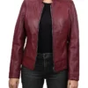 Womens Best Burgundy Leather Biker Jacket Main webp
