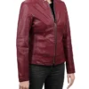 Womens Best Burgundy Leather Biker Jacket Right webp