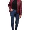 Womens Best Burgundy Leather Biker Jacket Stand webp