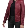 Womens Best Burgundy Leather Biker Jacket Style webp