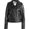 Womens Biker Style Black Leather Jacket Front webp