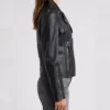 Womens Biker Style Black Leather Jacket Side webp