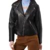 Womens Black Asymmetrical Biker Leather Jacket Main webp
