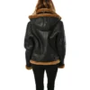 Womens Black B3 Hooded Leather Bomber Jacket Back webp