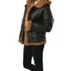 Womens Black B3 Hooded Leather Bomber Jacket Side webp