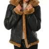 Womens Black B3 Hooded Leather Bomber Jacket Style webp