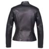 Womens Black Cafe Racer Leather Jacket Back webp