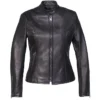 Womens Black Cafe Racer Leather Jacket Main webp