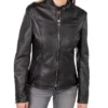 Womens Black Cafe Racer Leather Jacket Snap webp