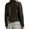 Womens Black Classic Leather Moto Jacket Back webp