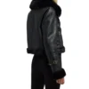 Womens Black Cropped Shearling Aviator Leather Jacket Back webp