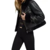 Womens Black Cropped Shearling Aviator Leather Jacket Style webp