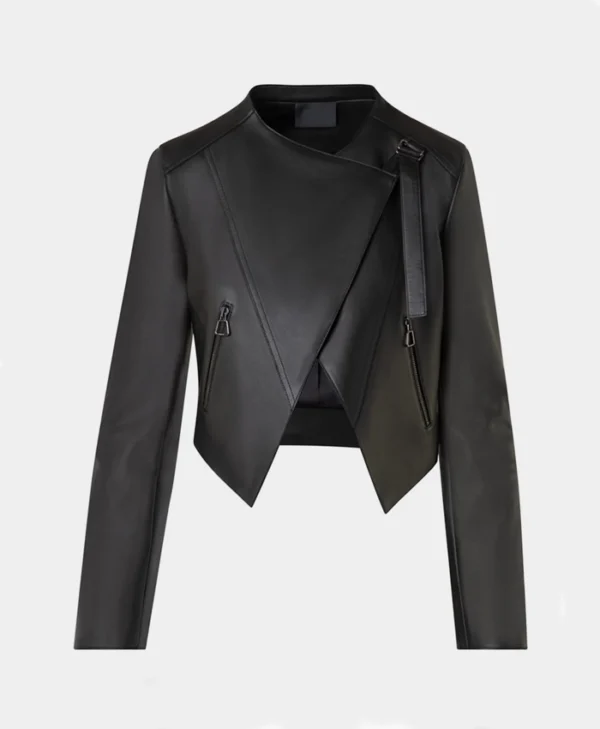 Womens Black Lambskin Biker Style Jacket 2 webp