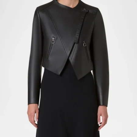 Womens Black Lambskin Biker Style Jacket Main webp