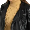 Womens Black Leather Biker Jacket Collar webp