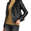 Womens Black Leather Biker Jacket Side webp