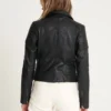 Womens Black Leather Motorcycle Jacket Back webp