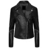 Womens Black Leather Motorcycle Jacket Main webp