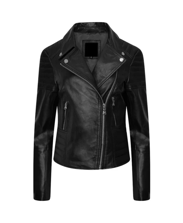 Womens Black Leather Motorcycle Jacket Main webp