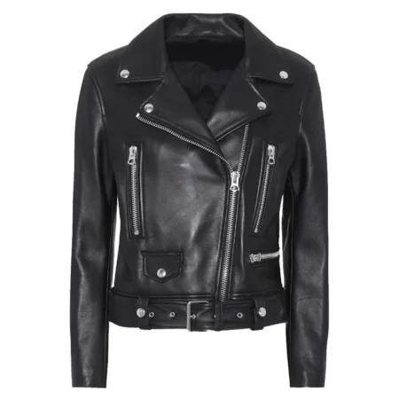 Womens Black Moto Jacket With ASY Collar Main webp