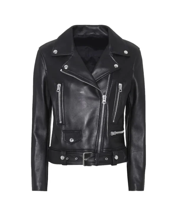 Womens Black Moto Jacket With ASY Collar Main webp