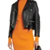 Womens Black Moto Jacket With ASY Collar Stand Up webp