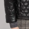 Womens Black Padded Leather Jacket Cuffs webp