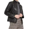 Womens Black Padded Leather Jacket Main webp