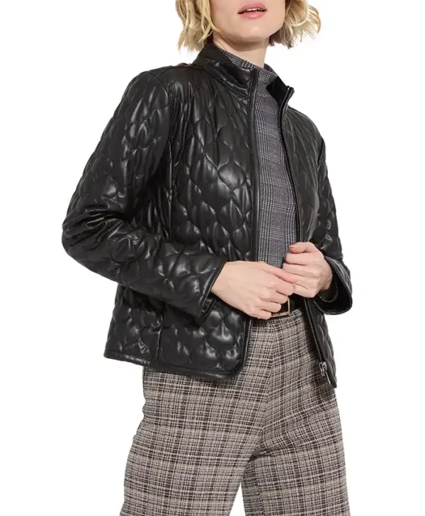 Womens Black Padded Leather Jacket Main webp