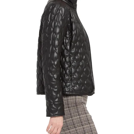 Womens Black Padded Leather Jacket Side webp