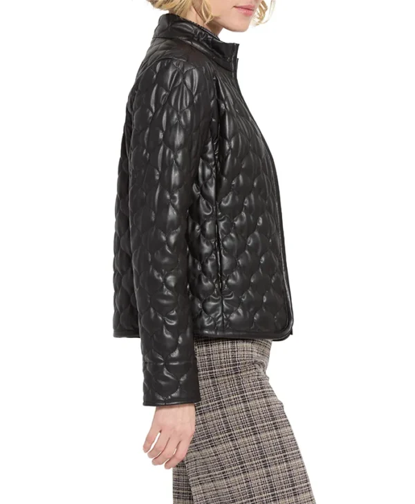Womens Black Padded Leather Jacket Side webp