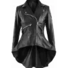 Womens Black Peplum Leather Jacket Main webp