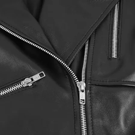 Womens Black Peplum Leather Jacket Zipper webp