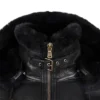 Womens Black Shearling Hooded Aviator Bomber Jacket Collar webp