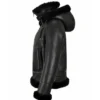 Womens Black Shearling Hooded Aviator Bomber Jacket Side off webp