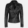 Womens Bright Black Lambskin Leather Jacket Main webp