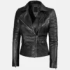 Womens Bright Black Lambskin Leather Jacket Side webp