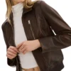 Womens Brown A2 Leather Flight Jacket Cuffs webp