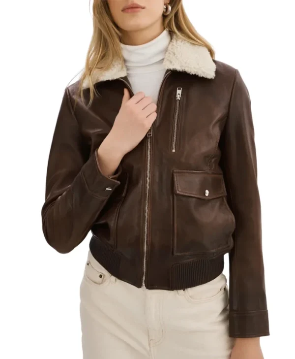 Womens Brown A2 Leather Flight Jacket Main webp
