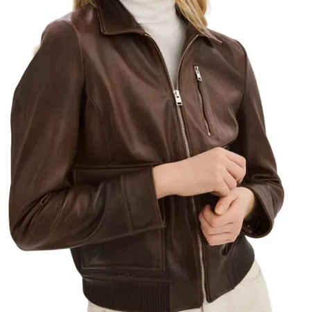Womens Brown A2 Leather Flight Jacket Sleeves webp