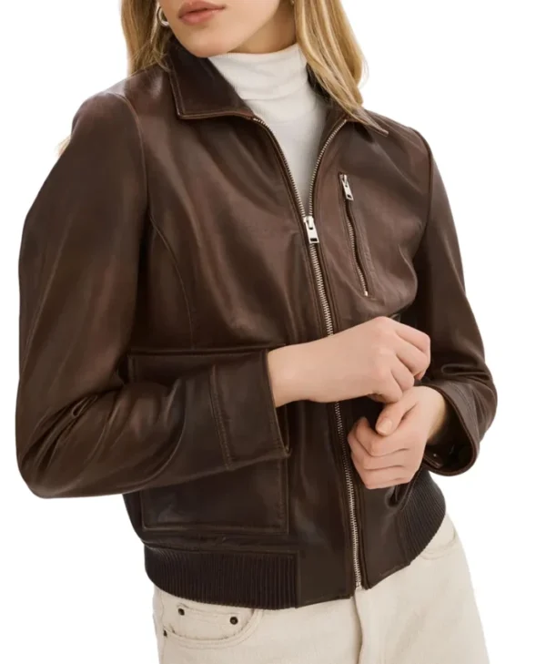 Womens Brown A2 Leather Flight Jacket Sleeves webp
